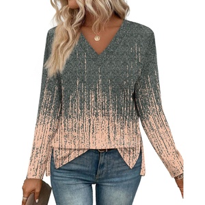 image:imageWIHOLL Long Sleeve Shirts for Women V Neck Casual Tops V Neck Fall Clothes 2025 FashionB  Tiedye Coral