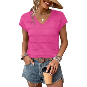 image:imageWIHOLL Short Sleeve Sweater for Women V Neck Trendy Summer Tops 2026 Spring Fashion Clothing Business Casual OutfitsHot Pink