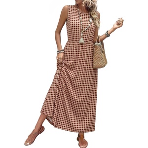 image:imageWIHOLL Summer Dresses for Women 2026 Maxi Dresses Long Flowy A Line Sleeveless Sundresses with PocketsBrown Gingham