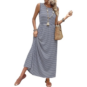 image:imageWIHOLL Summer Dresses for Women 2026 Maxi Dresses Long Flowy A Line Sleeveless Sundresses with PocketsNavy Stripes