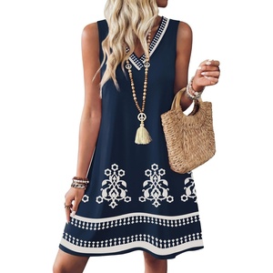 image:imageWIHOLL Summer Dresses for Women Beach Vacation Clothes Sundress Dress Hawaiian Boho Dresses Fashion Travel Cruise OutfitsNavy Ethnic Floral