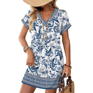 image:imageWIHOLL Summer Dresses for Women Casual Tshirt Dress Midi Dresses Fashion Beach Vacation Clothes1blue White Ethnic