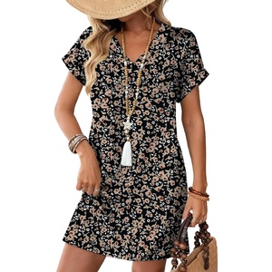 image:imageWIHOLL Summer Dresses for Women Casual Tshirt Dress Midi Dresses Fashion Beach Vacation ClothesBlack Floral Print