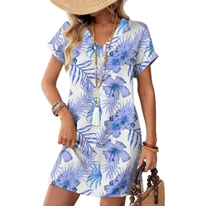 image:imageWIHOLL Summer Dresses for Women Casual Tshirt Dress Midi Dresses Fashion Beach Vacation ClothesBlue Leaf Floral