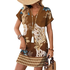 image:imageWIHOLL Summer Dresses for Women Casual Tshirt Dress Midi Dresses Fashion Beach Vacation ClothesBrown Leaf Print