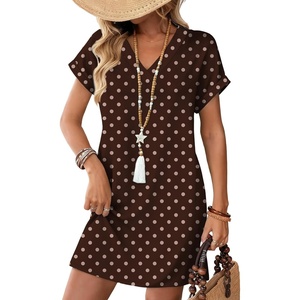 image:imageWIHOLL Summer Dresses for Women Casual Tshirt Dress Midi Dresses Fashion Beach Vacation ClothesBrown Polka Dots