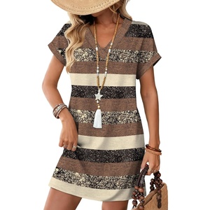 image:imageWIHOLL Summer Dresses for Women Casual Tshirt Dress Midi Dresses Fashion Beach Vacation ClothesBrown Stripe