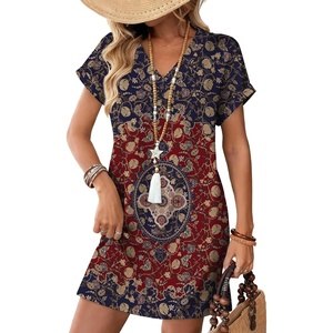 image:imageWIHOLL Summer Dresses for Women Casual Tshirt Dress Midi Dresses Fashion Beach Vacation ClothesCrimson Ethnic