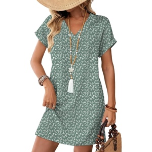 image:imageWIHOLL Summer Dresses for Women Casual Tshirt Dress Midi Dresses Fashion Beach Vacation ClothesGreen Floral