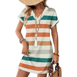 image:imageWIHOLL Summer Dresses for Women Casual Tshirt Dress Midi Dresses Fashion Beach Vacation ClothesOrange Stripe