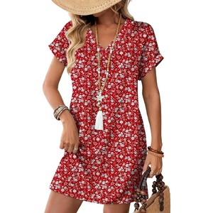 image:imageWIHOLL Summer Dresses for Women Casual Tshirt Dress Midi Dresses Fashion Beach Vacation ClothesRed White Floral
