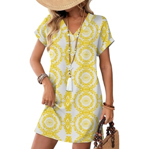 image:imageWIHOLL Summer Dresses for Women Casual Tshirt Dress Midi Dresses Fashion Beach Vacation ClothesYellow Ethnic