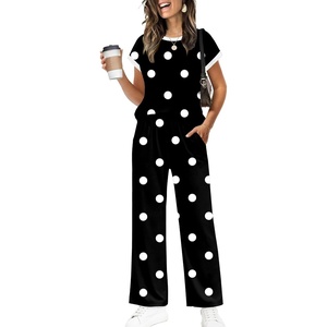 image:imageWIHOLL Two Piece Sets for Women Summer Spring Outfits Travel Cruise Resort Wear 2026 Beach Vacation Palazzo Pants SetBlack and White Polka Dot