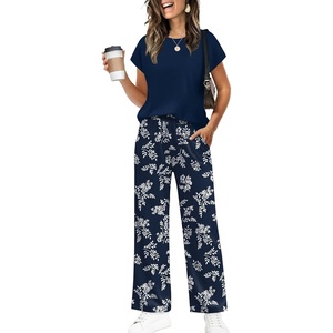 image:imageWIHOLL Two Piece Sets for Women Summer Spring Outfits Travel Cruise Resort Wear 2026 Beach Vacation Palazzo Pants SetBlue Floral