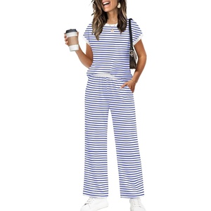 image:imageWIHOLL Two Piece Sets for Women Summer Spring Outfits Travel Cruise Resort Wear 2026 Beach Vacation Palazzo Pants SetBlue Stripe