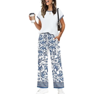 image:imageWIHOLL Two Piece Sets for Women Summer Spring Outfits Travel Cruise Resort Wear 2026 Beach Vacation Palazzo Pants SetBoho Blue