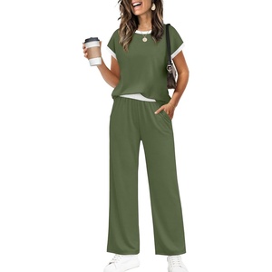image:imageWIHOLL Two Piece Sets for Women Summer Spring Outfits Travel Cruise Resort Wear 2026 Beach Vacation Palazzo Pants SetGreen