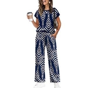 image:imageWIHOLL Two Piece Sets for Women Summer Spring Outfits Travel Cruise Resort Wear 2026 Beach Vacation Palazzo Pants SetNavy Print