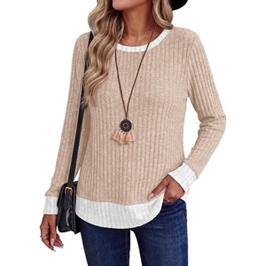 image:imageWIHOLL Womens Long Sleeve Shirts Lightweight Sweaters Tunic Tops Fall Outfits 2026 Color Block Fashion ClothingApricot
