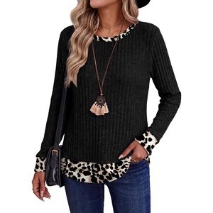 image:imageWIHOLL Womens Long Sleeve Shirts Lightweight Sweaters Tunic Tops Fall Outfits 2026 Color Block Fashion ClothingBlack  Leopard Print