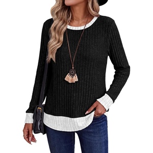 image:imageWIHOLL Womens Long Sleeve Shirts Lightweight Sweaters Tunic Tops Fall Outfits 2026 Color Block Fashion ClothingBlack  White