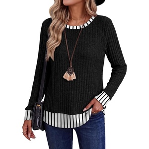 image:imageWIHOLL Womens Long Sleeve Shirts Lightweight Sweaters Tunic Tops Fall Outfits 2026 Color Block Fashion ClothingBlackstriped