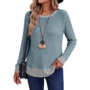 image:imageWIHOLL Womens Long Sleeve Shirts Lightweight Sweaters Tunic Tops Fall Outfits 2026 Color Block Fashion ClothingBlue
