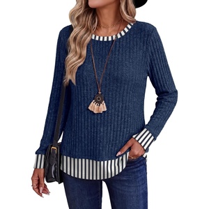 image:imageWIHOLL Womens Long Sleeve Shirts Lightweight Sweaters Tunic Tops Fall Outfits 2026 Color Block Fashion ClothingBluestriped