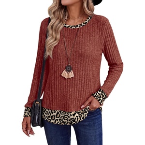 image:imageWIHOLL Womens Long Sleeve Shirts Lightweight Sweaters Tunic Tops Fall Outfits 2026 Color Block Fashion ClothingCaramel
