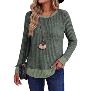 image:imageWIHOLL Womens Long Sleeve Shirts Lightweight Sweaters Tunic Tops Fall Outfits 2026 Color Block Fashion ClothingGreen