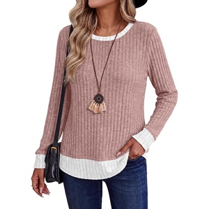 image:imageWIHOLL Womens Long Sleeve Shirts Lightweight Sweaters Tunic Tops Fall Outfits 2026 Color Block Fashion ClothingPink