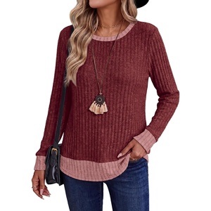 image:imageWIHOLL Womens Long Sleeve Shirts Lightweight Sweaters Tunic Tops Fall Outfits 2026 Color Block Fashion ClothingRed