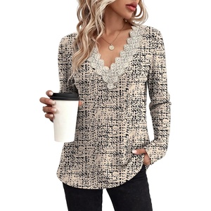 image:imageWIHOLL Womens Long Sleeve Tops V Neck Lace Trim Dressy Casual Fall Outfits SweatersPrint