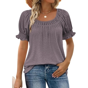 image:imageWIHOLL Womens Short Sleeve Square Neck Summer Tops Dressy Casual Blouses Trendy Clothes 2026Mocha Grey Purple