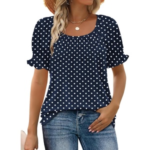image:imageWIHOLL Womens Short Sleeve Square Neck Summer Tops Dressy Casual Blouses Trendy Clothes 2026Navy Polka Dot