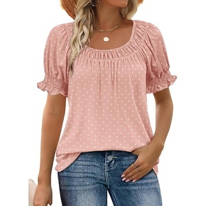 image:imageWIHOLL Womens Short Sleeve Square Neck Summer Tops Dressy Casual Blouses Trendy Clothes 2026Polka Dot