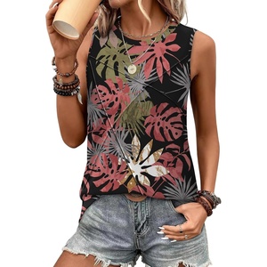 image:imageWIHOLL Womens Sleeveless Summer Crewneck Loose Fit Tank TopsGraphic Leaves Pink
