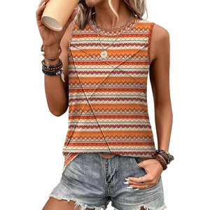 image:imageWIHOLL Womens Sleeveless Summer Crewneck Loose Fit Tank TopsGraphic Lines Orange