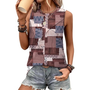 image:imageWIHOLL Womens Sleeveless Summer Crewneck Loose Fit Tank TopsGraphic Plaid Brown