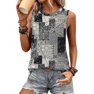image:imageWIHOLL Womens Sleeveless Summer Crewneck Loose Fit Tank TopsGraphic Plaid Grey