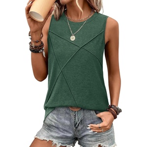 image:imageWIHOLL Womens Sleeveless Summer Crewneck Loose Fit Tank TopsGreen