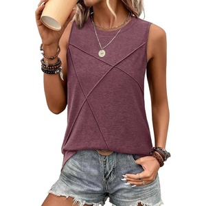 image:imageWIHOLL Womens Sleeveless Summer Crewneck Loose Fit Tank TopsWine Red