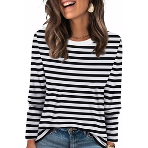 image:imageWIHOLL Womens Striped Long Sleeve Shirts Spring Outfits 2026 Color Block Tops Fashion Clothing Ribbed Crewneck Tee BlousesDblack White