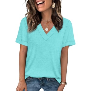 image:imageWIHOLL Womens Summer Tops Short Sleeve Basic Casual V Neck T Shirts Trendy Fashion 2026Aqua