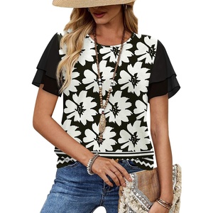 image:imageWIHOLL Womens Summer Tops Trendy Ruffle Sleeve Shirts Casual Chiffon Blouses Beach Vacation ClothesBlack Floral