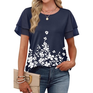image:imageWIHOLL Womens Summer Tops Trendy Ruffle Sleeve Shirts Casual Chiffon Blouses Beach Vacation ClothesNavy Floral