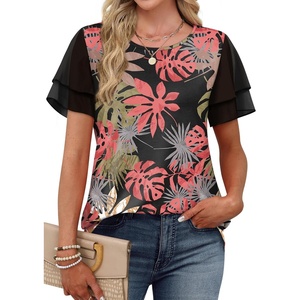 image:imageWIHOLL Womens Summer Tops Trendy Ruffle Sleeve Shirts Casual Chiffon Blouses Beach Vacation ClothesTropical Floral