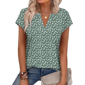 image:imageWIHOLL Womens Summer Tops V Neck T Shirts Cap Sleeve Business Casual Outfits Loose Fit Beach Vacation Clothes Basic TeesGreen Floral