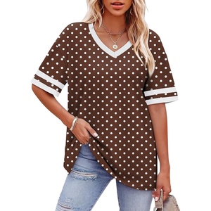 image:imageWIHOLL Womens T Shirts Loose Fit Short Sleeve Tees V Neck Color Block Summer Tops 2026 Fashion S4XLBrown Polka Dots