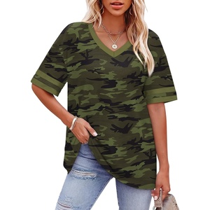 image:imageWIHOLL Womens T Shirts Loose Fit Short Sleeve Tees V Neck Color Block Summer Tops 2026 Fashion S4XLCamo